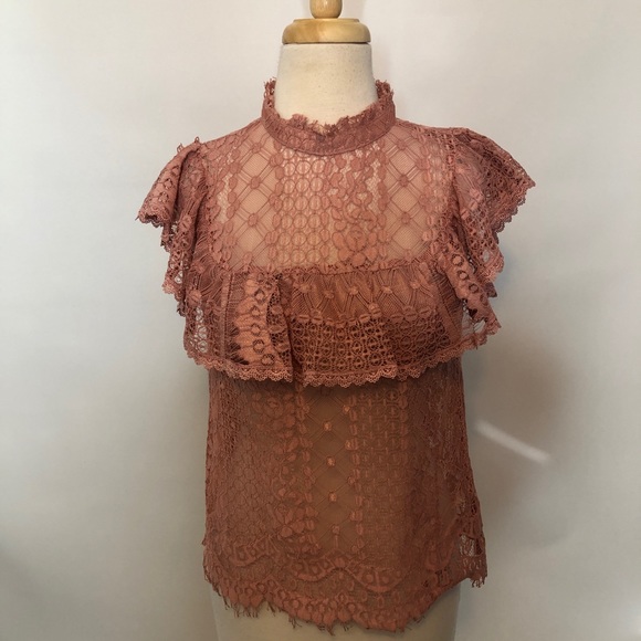 Champagne & Strawberry Pink lace top small - Picture 3 of 8